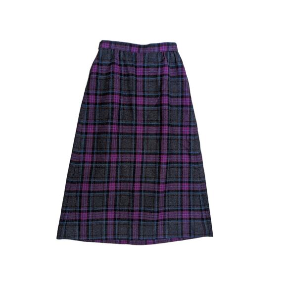 Vintage 80s Pendleton Virgin Wool Plaid Skirt Midi Long Western Purple Womens 4 - Picture 1 of 3
